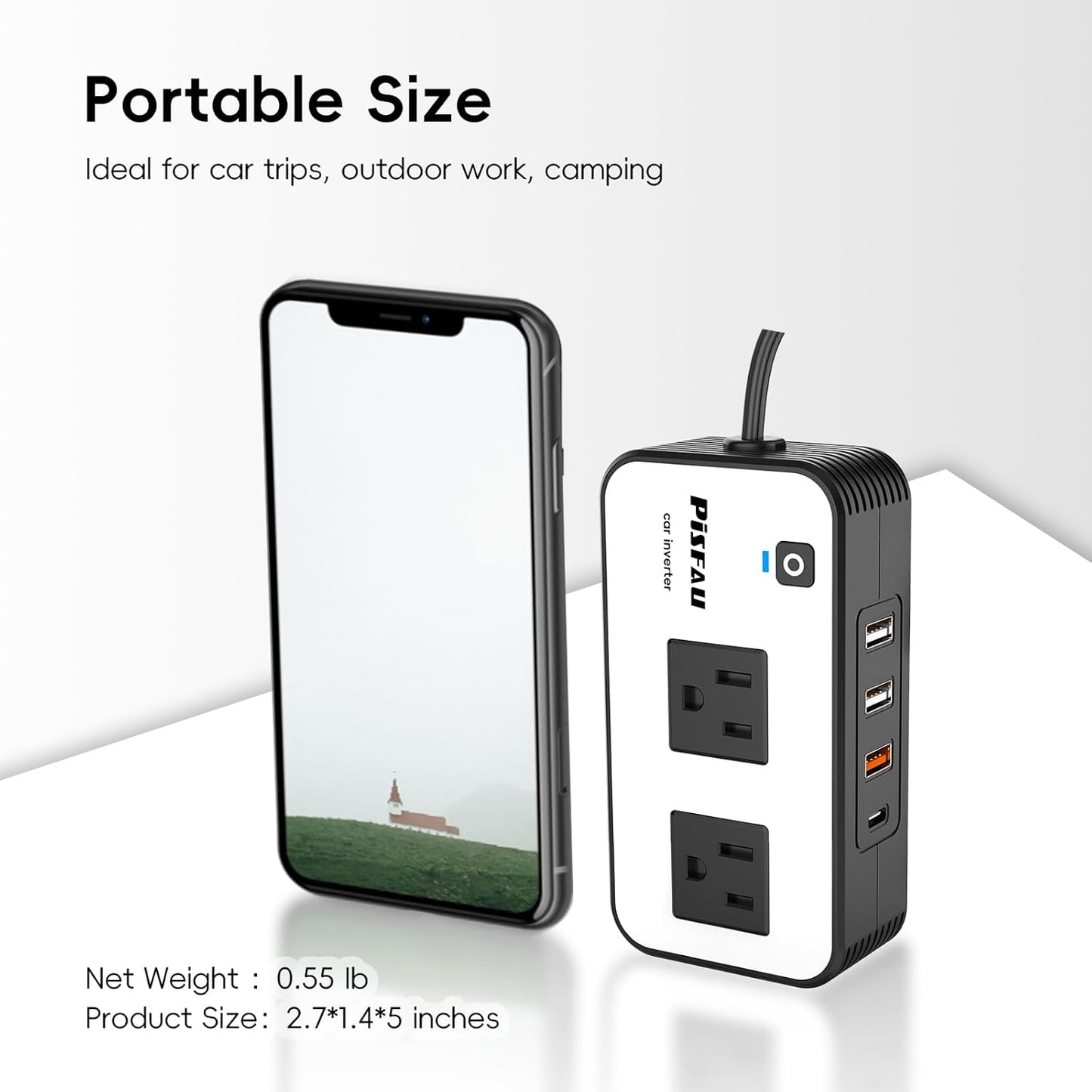 200W Car Power Inverter with USB-C Fast Charging Portable DC to AC Converter