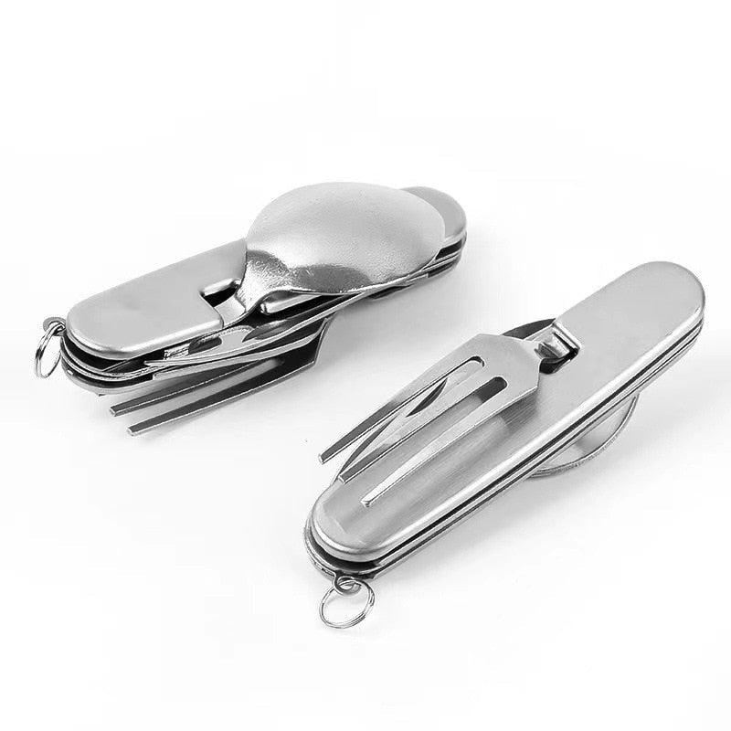 4 In 1 Camping Cutlery Set Foldable Outdoor Utensil Tool