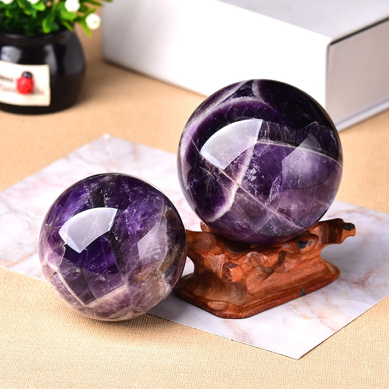 Amethyst Crystal Globe Hand-Polished Gem Sphere for Calm and Positive Energy