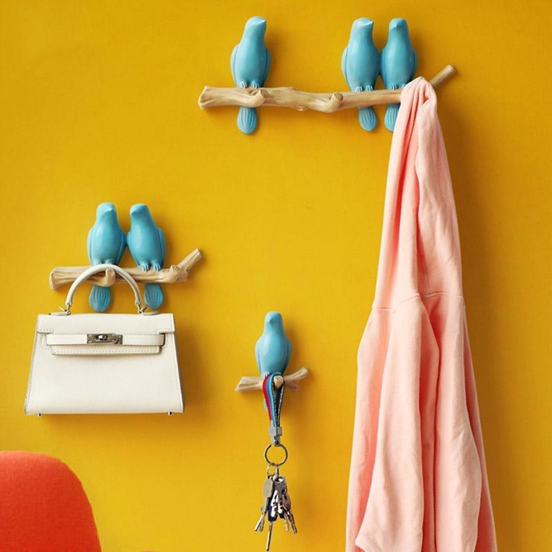 Bird Wall Coat Rack Decorative Resin Hanging Hooks