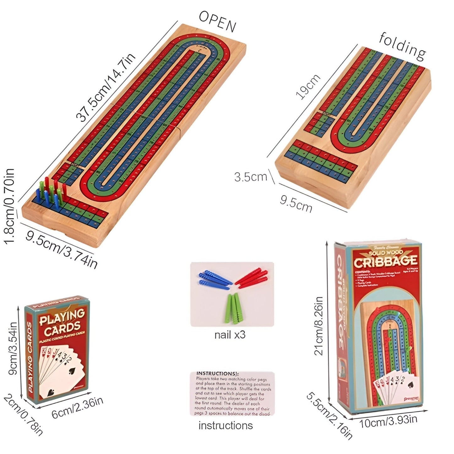 Classic Wooden Cribbage Board Game Three Track Set