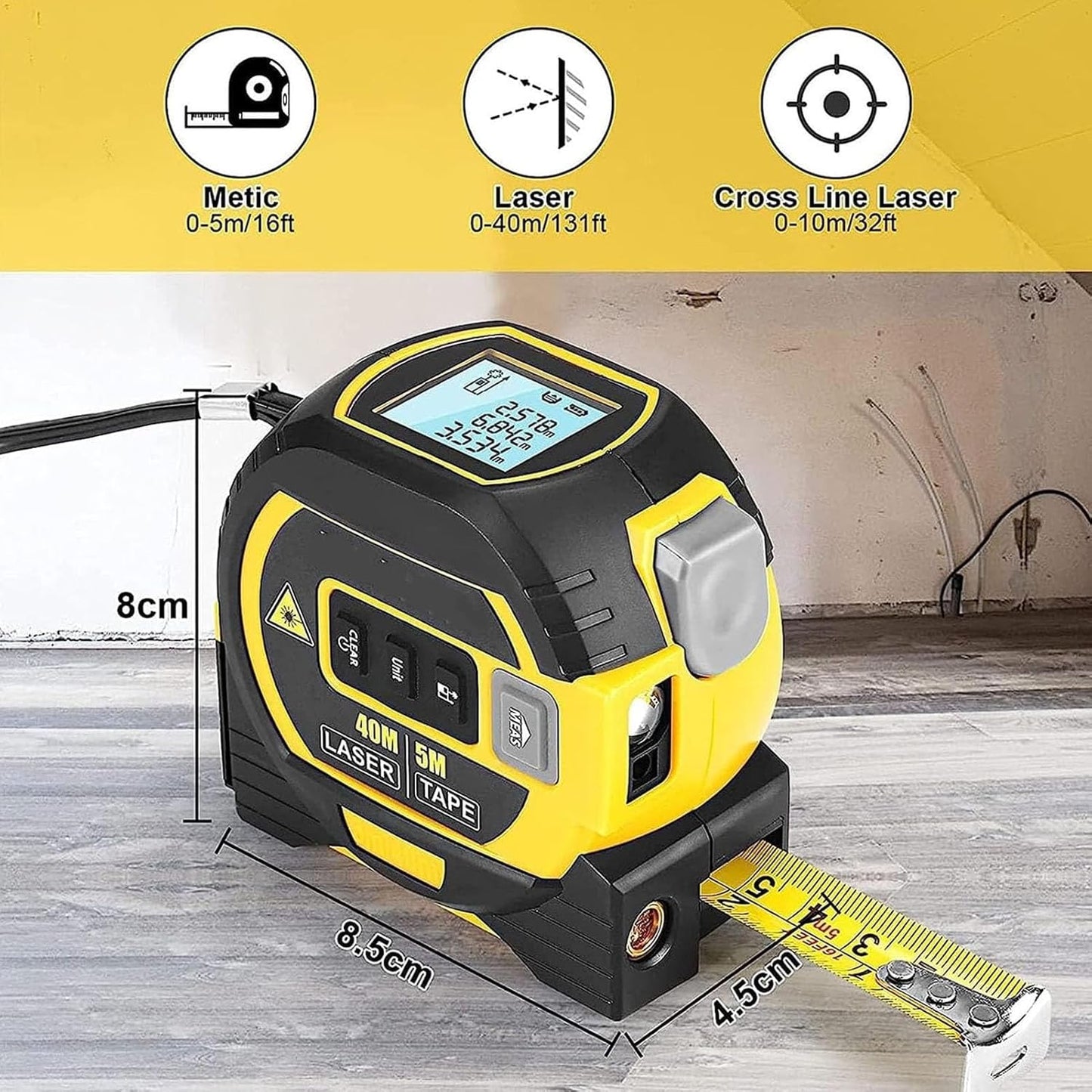 Infrared Laser Measuring Tape 3-in-1 Digital Distance Area Volume Tool