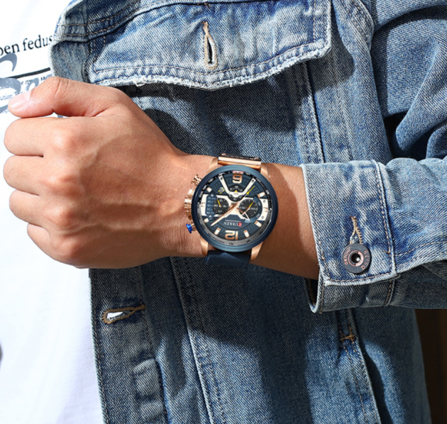 Luxury Mens Quartz Watch Leather Strap Waterproof