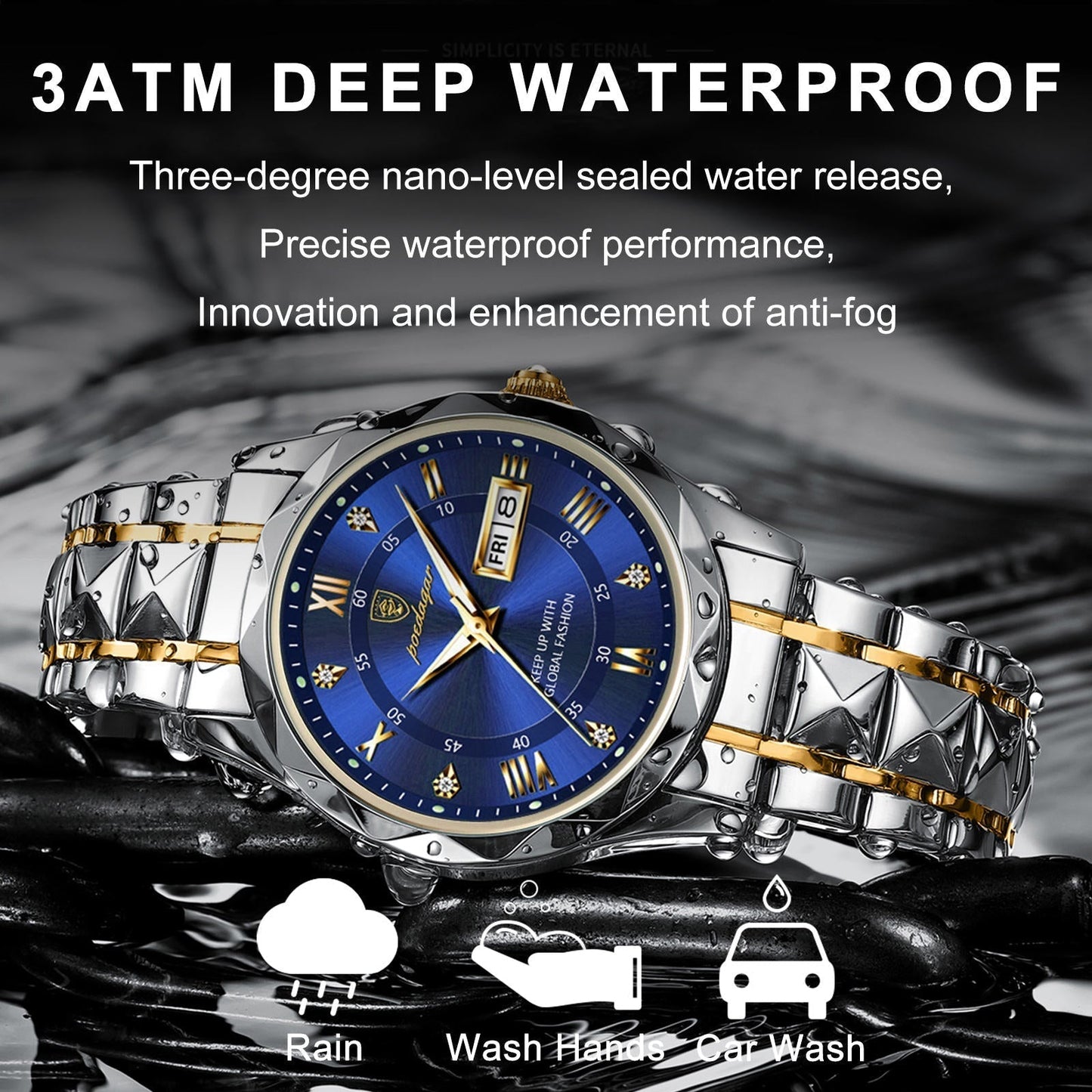 Luxury Mens Watch Elegant Stainless Steel Business Wristwatch