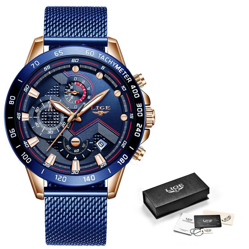 Luxury Stainless Steel Mens Quartz Watch Waterproof Wristwatch
