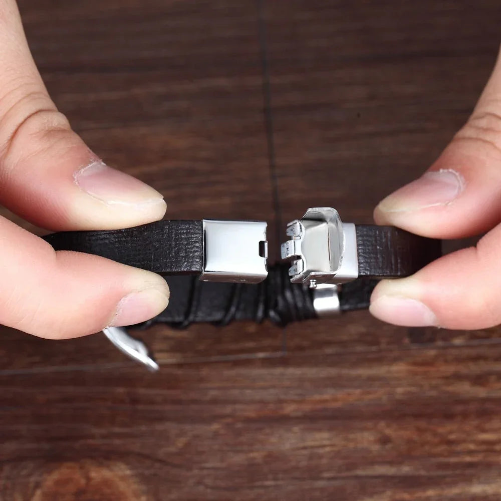Men's Leather Infinity Bracelet Stainless Steel Wristband