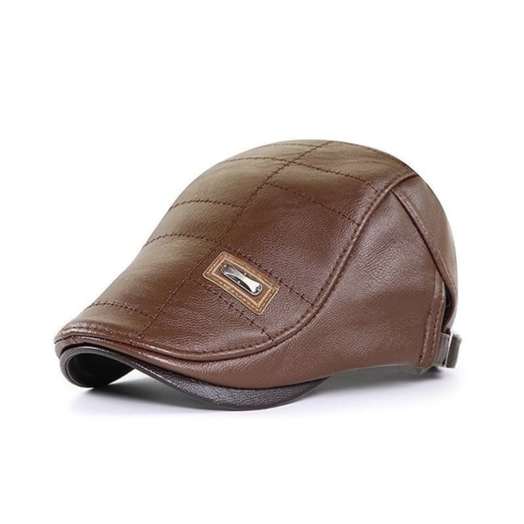 Retro Leather Flat Cap Mens Vintage Beret Hat Adjustable Classic Casual Fashion Cap