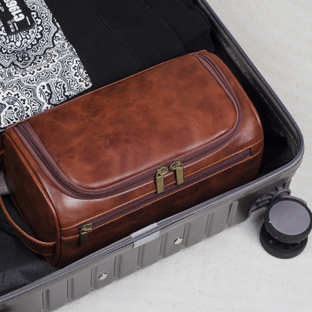 Vexopia – Men’s PU Leather Toiletry Bag with Hanging Hook and Water-Resistant Design