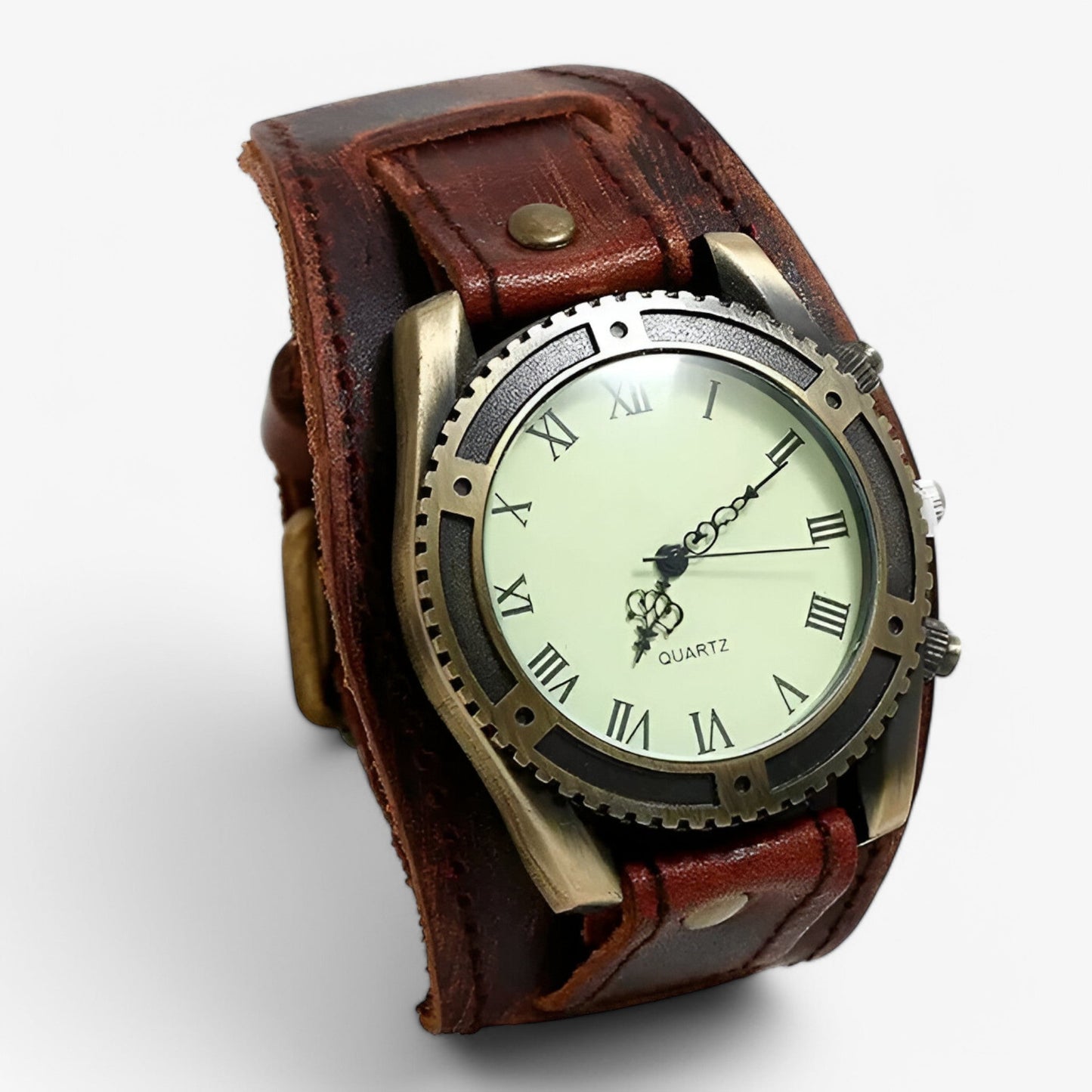 Vintage Roman Numeral Leather Strap Mens Quartz Watch