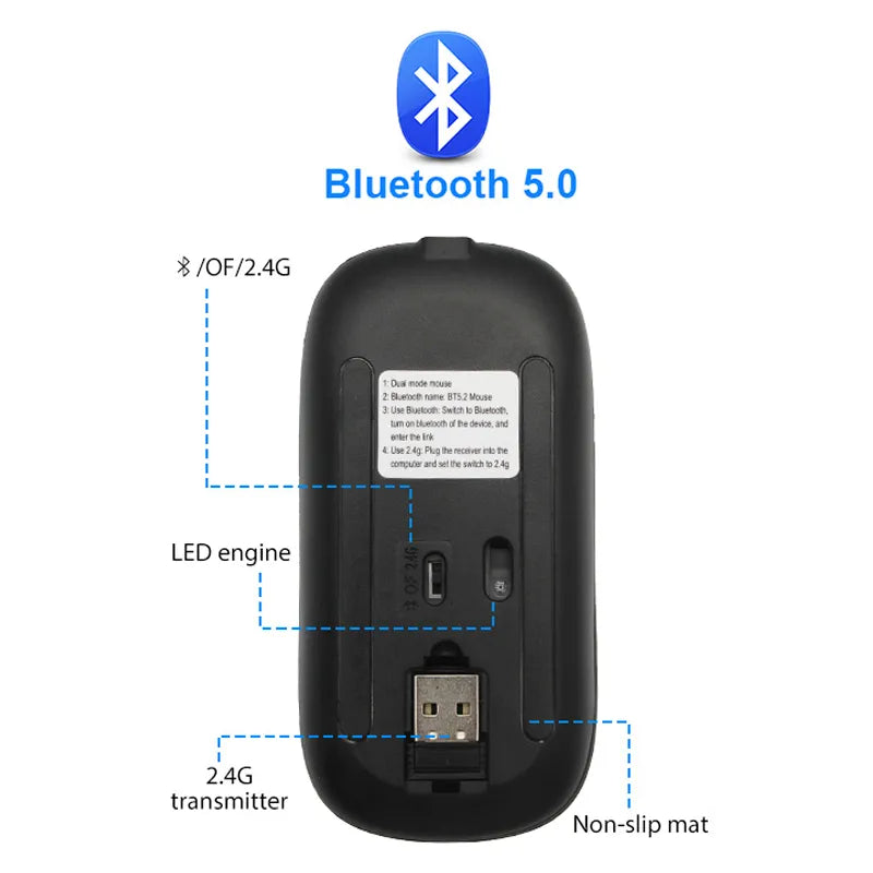 Wireless Rechargeable Mouse LED Bluetooth Computer Mouse