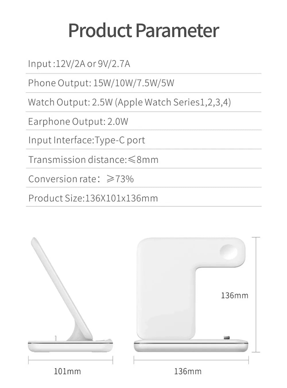 15W Wireless Charging Station for iPhone Apple Watch and AirPods