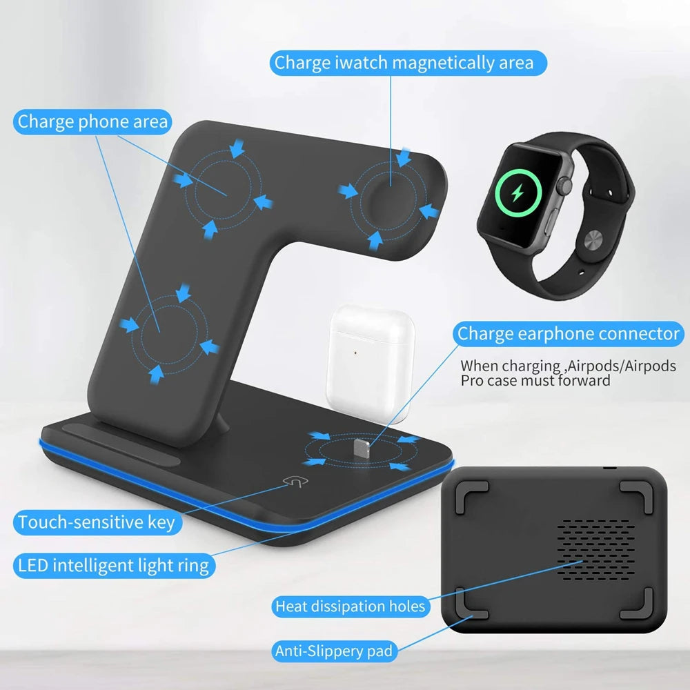 15W Wireless Charging Station for iPhone Apple Watch and AirPods