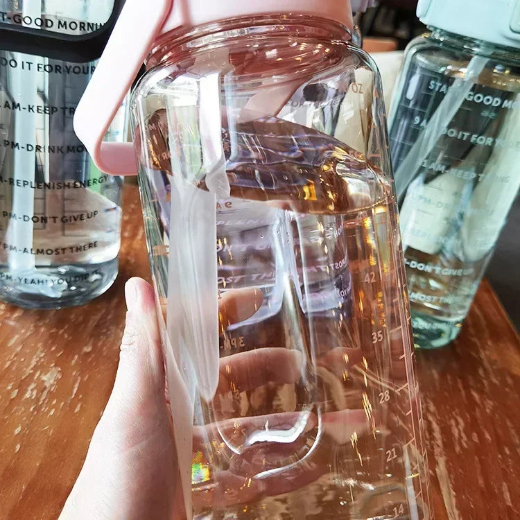 2L Portable Water Bottle with Straw and Time Markings for Fitness and Sports