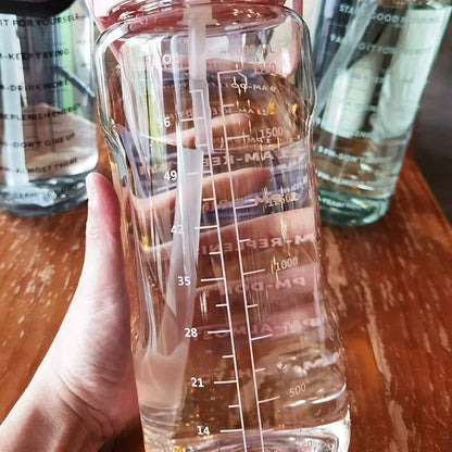 2L Portable Water Bottle with Straw and Time Markings for Fitness and Sports