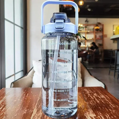 2L Portable Water Bottle with Straw and Time Markings for Fitness and Sports