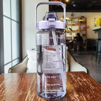 2L Portable Water Bottle with Straw and Time Markings for Fitness and Sports