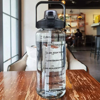 2L Portable Water Bottle with Straw and Time Markings for Fitness and Sports