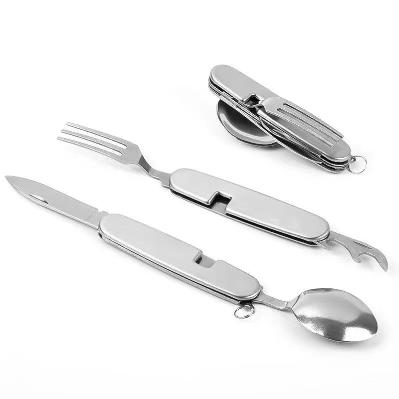 4 In 1 Camping Cutlery Set Foldable Outdoor Utensil Tool