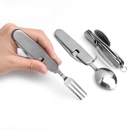 4 In 1 Camping Cutlery Set Foldable Outdoor Utensil Tool