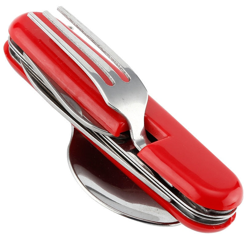4 In 1 Camping Cutlery Set Foldable Outdoor Utensil Tool