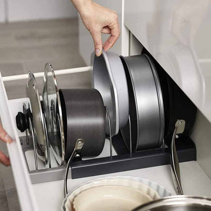 Adjustable Pot Rack Kitchen Organizer Space Saving Pan Holder