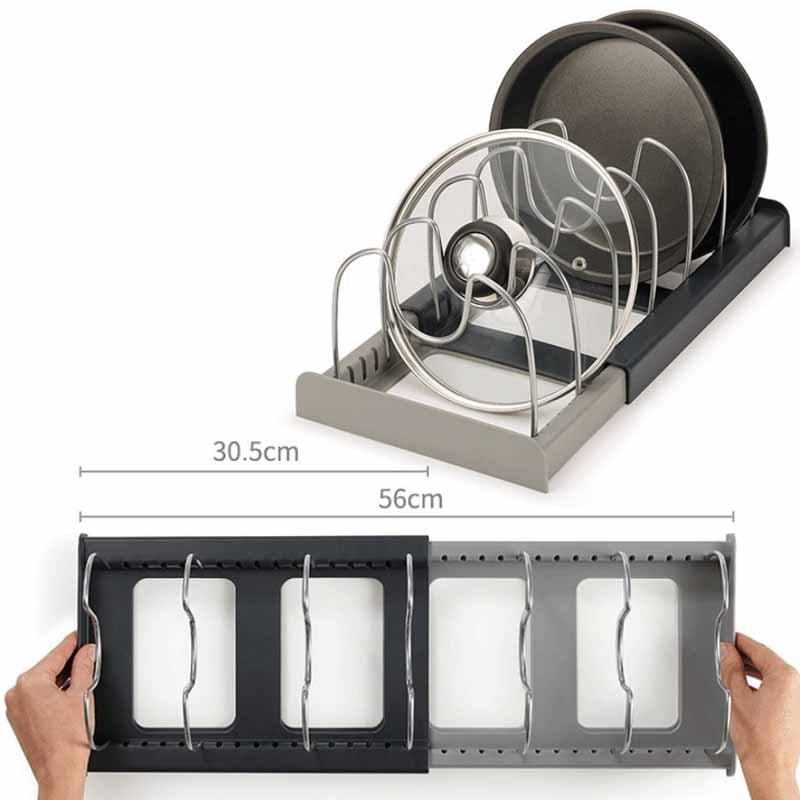 Adjustable Pot Rack Kitchen Organizer Space Saving Pan Holder