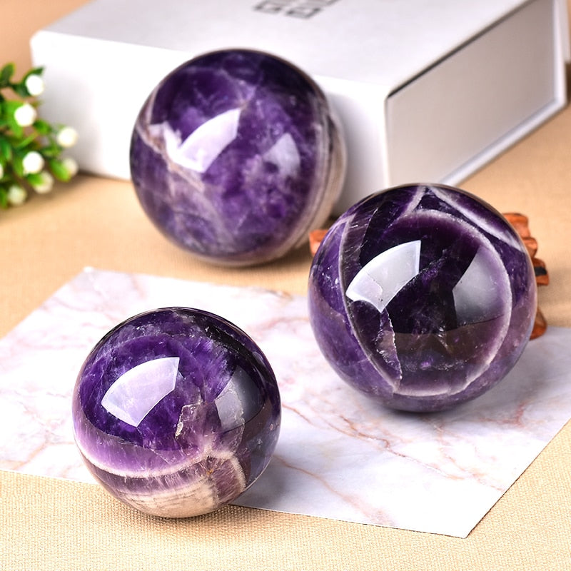Amethyst Crystal Globe Hand-Polished Gem Sphere for Calm and Positive Energy