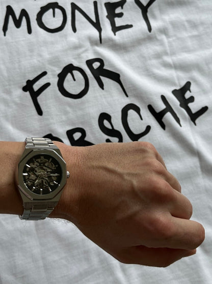 Automatic Mens Watch Stainless Steel Waterproof Skeleton Wristwatch