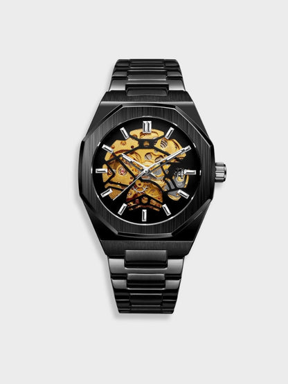 Automatic Mens Watch Stainless Steel Waterproof Skeleton Wristwatch