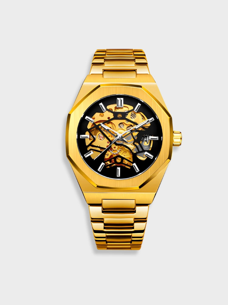 Automatic Mens Watch Stainless Steel Waterproof Skeleton Wristwatch