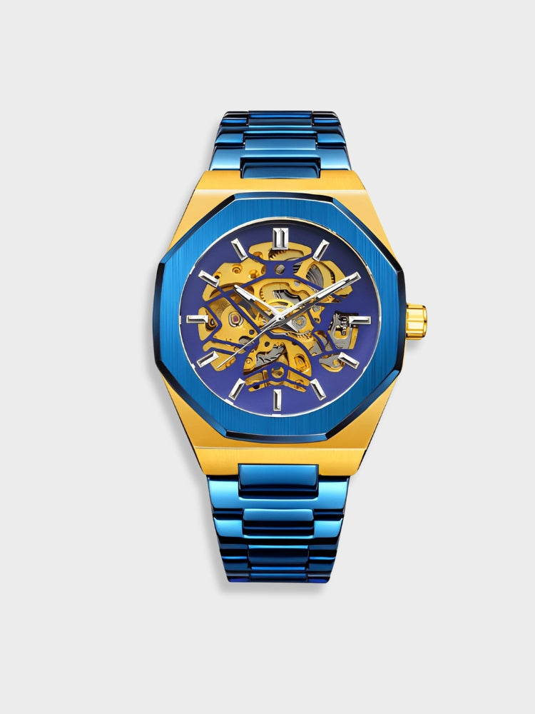 Automatic Mens Watch Stainless Steel Waterproof Skeleton Wristwatch