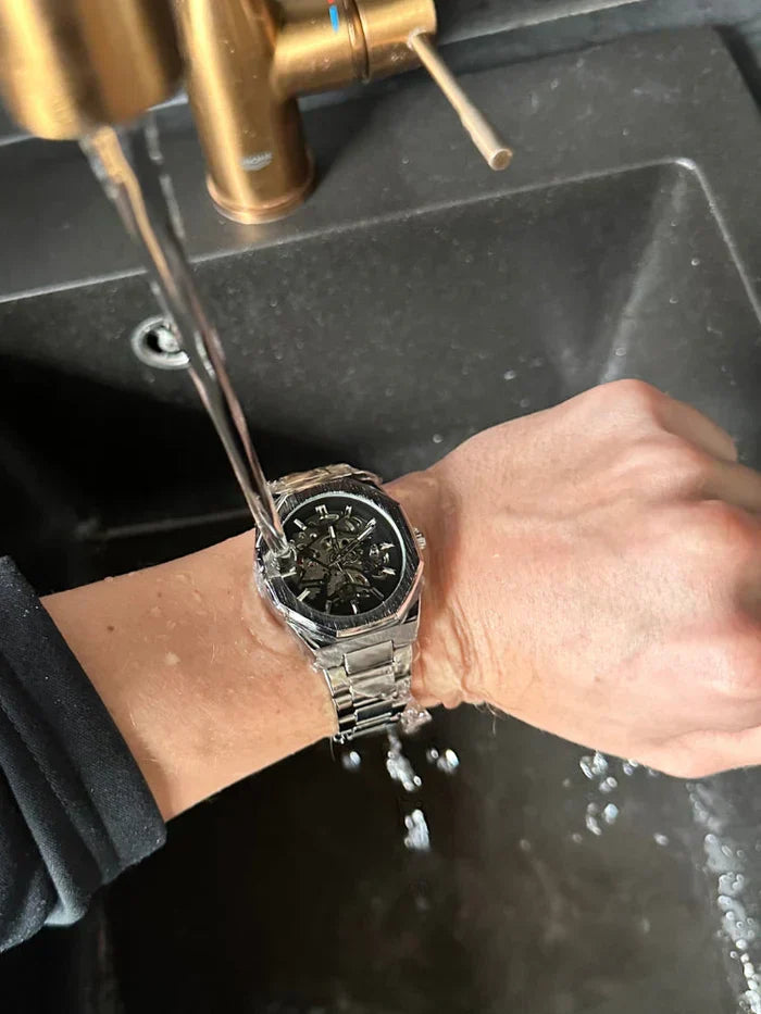 Automatic Skeleton Wrist Watch Stainless Steel Waterproof Timepiece