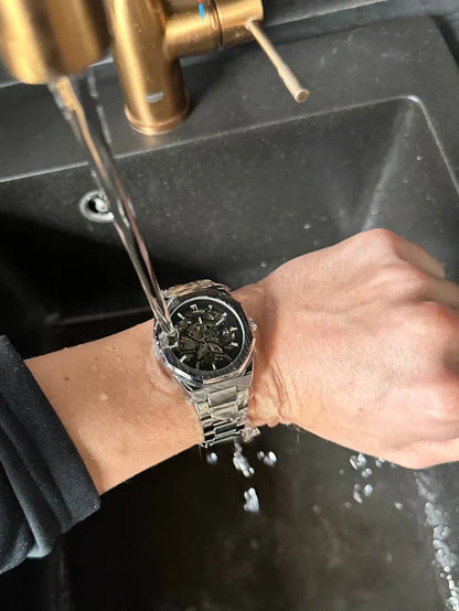 Automatic Skeleton Wrist Watch Stainless Steel Waterproof Timepiece