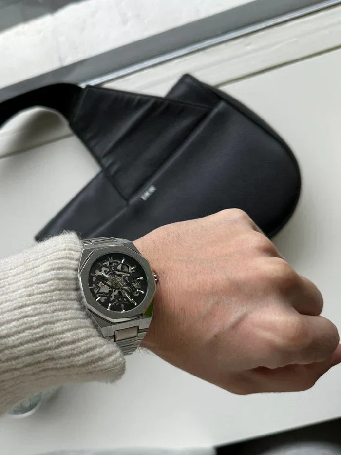Automatic Skeleton Wrist Watch Stainless Steel Waterproof Timepiece
