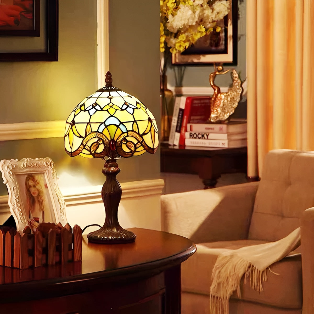 Baroque Tiffany Glass Table Lamp Decorative Desk Lighting