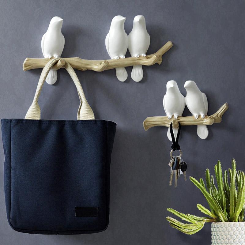 Bird Wall Coat Rack Decorative Resin Hanging Hooks