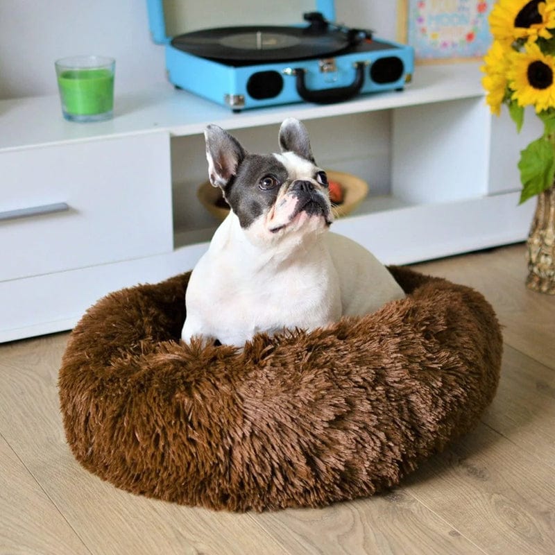 Calming Dog Cat Bed Soft Plush Round Pet Bed Raised Edge