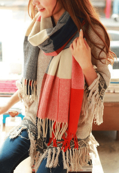 Cashmere Winter Scarf Soft Warm Plaid Womens Fashion Shawl