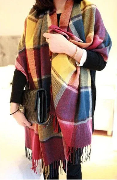 Cashmere Winter Scarf Soft Warm Plaid Womens Fashion Shawl