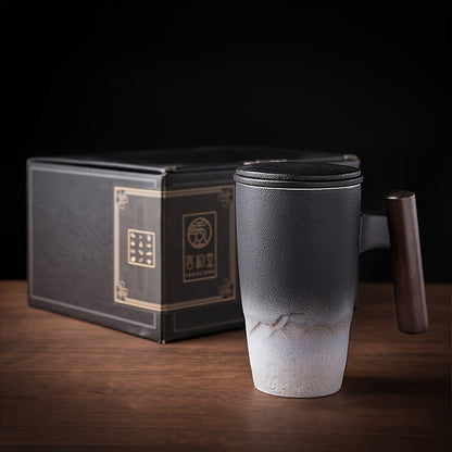 Ceramic Tea Mug with Infuser and Lid Handmade Tea Cup Wooden Handle Loose Leaf Tea Mug UK US AU