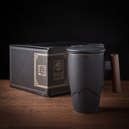 Ceramic Tea Mug with Infuser and Lid Handmade Tea Cup Wooden Handle Loose Leaf Tea Mug UK US AU