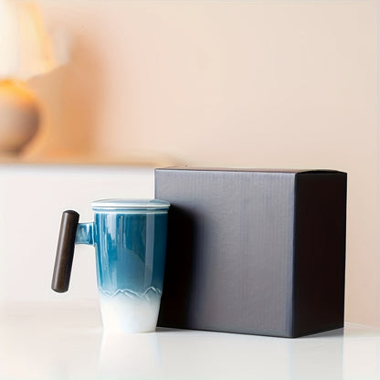 Ceramic Tea Mug with Infuser and Lid Handmade Tea Cup Wooden Handle Loose Leaf Tea Mug UK US AU
