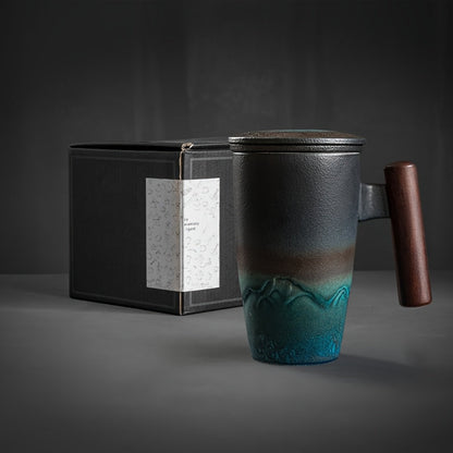 Ceramic Tea Mug with Infuser and Lid Handmade Tea Cup Wooden Handle Loose Leaf Tea Mug UK US AU