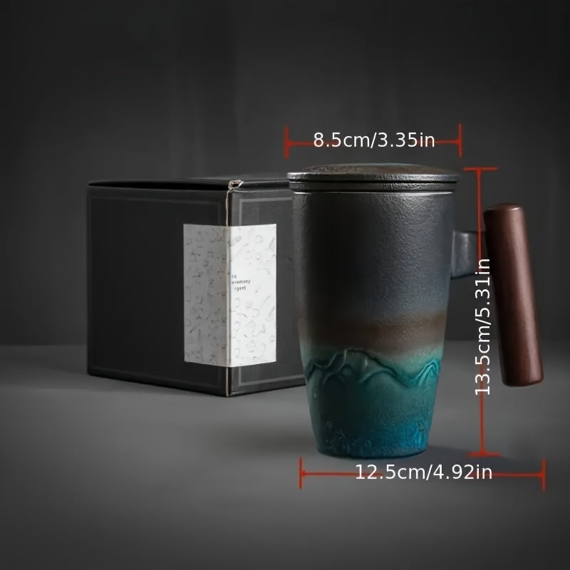 Ceramic Tea Mug with Infuser and Lid Handmade Tea Cup Wooden Handle Loose Leaf Tea Mug UK US AU