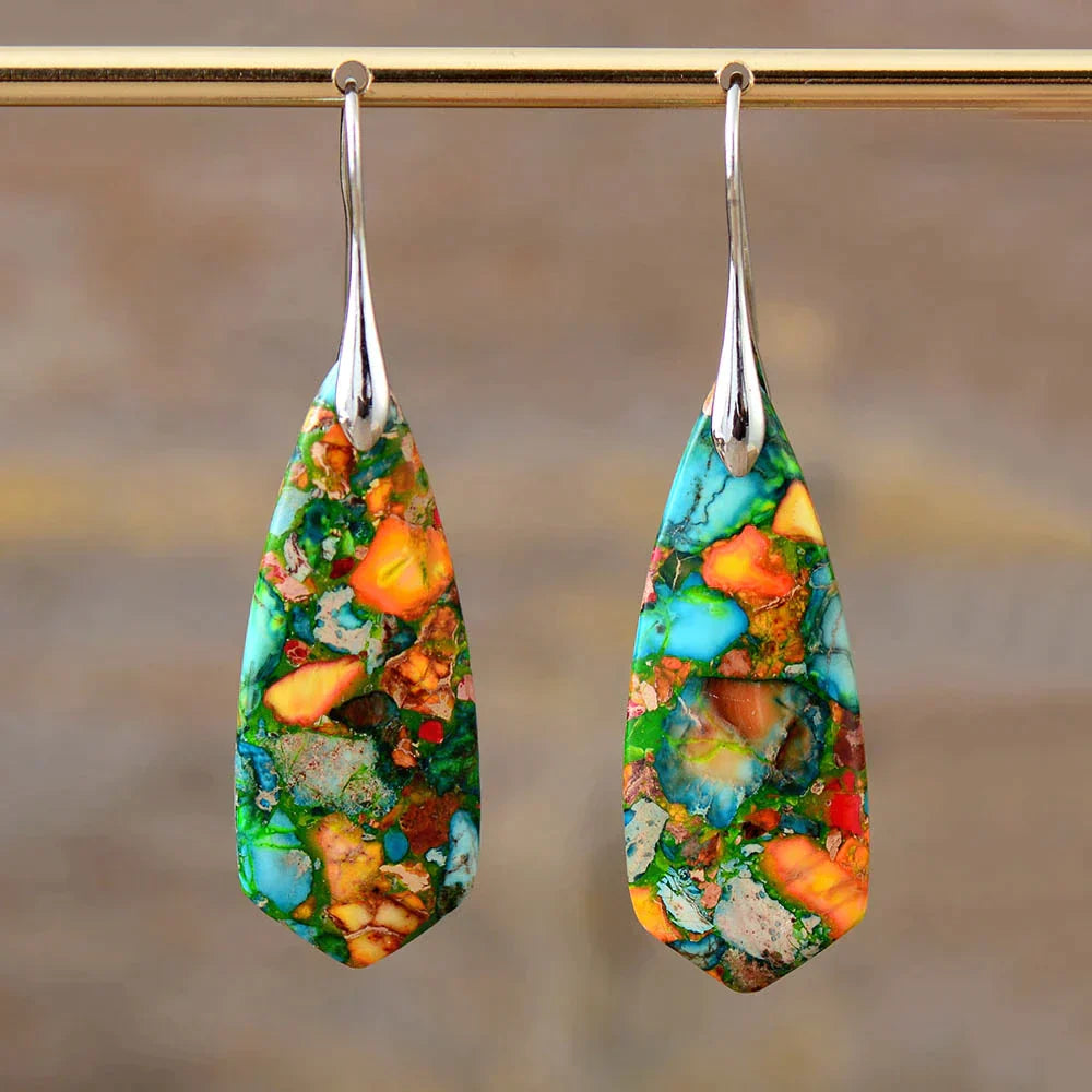 Colorful Jasper Earrings Handmade Sterling Silver