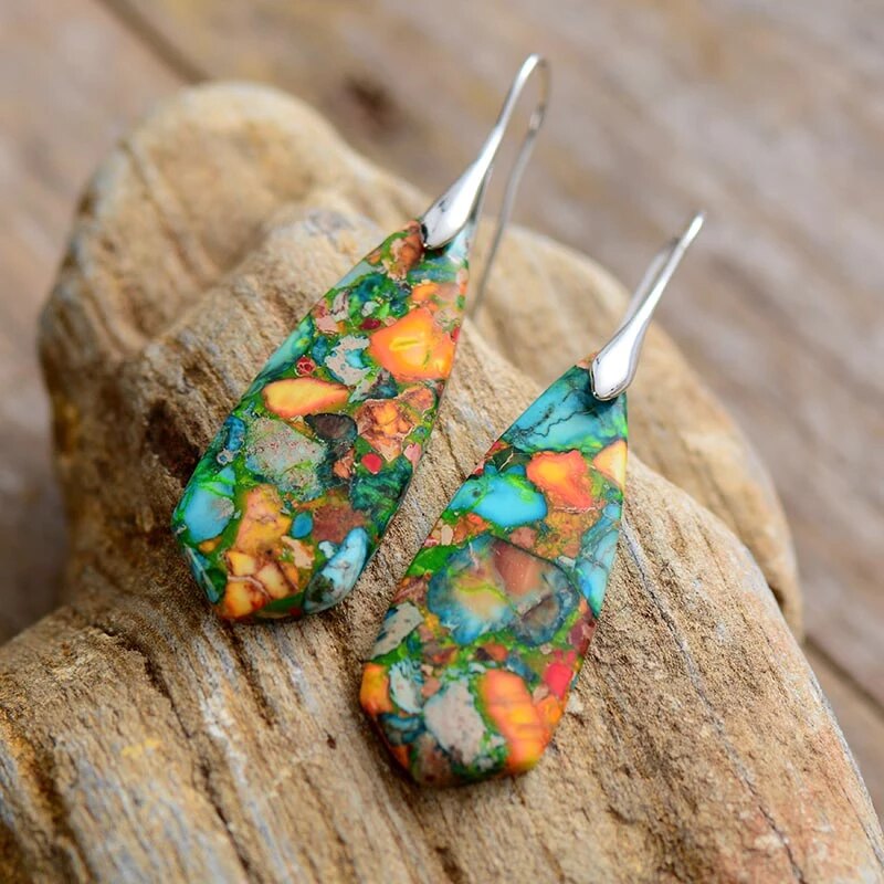Colorful Jasper Earrings Handmade Sterling Silver