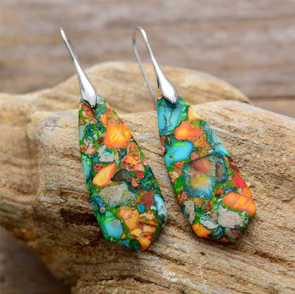 Colorful Jasper Earrings Handmade Sterling Silver