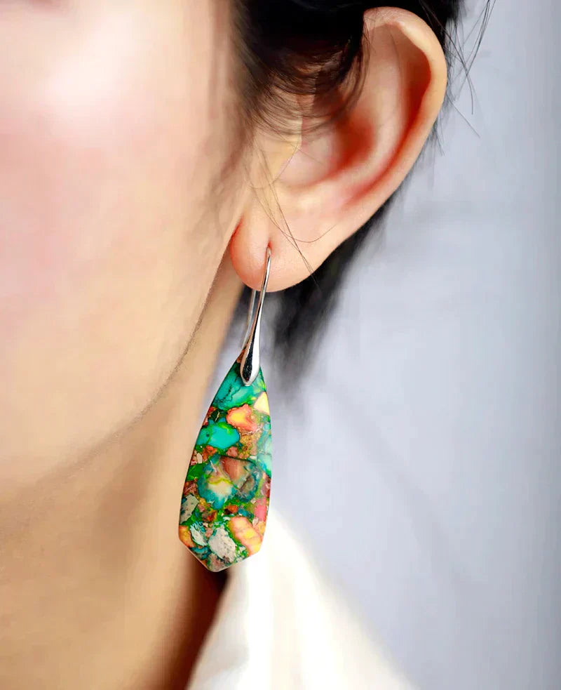 Colorful Jasper Earrings Handmade Sterling Silver