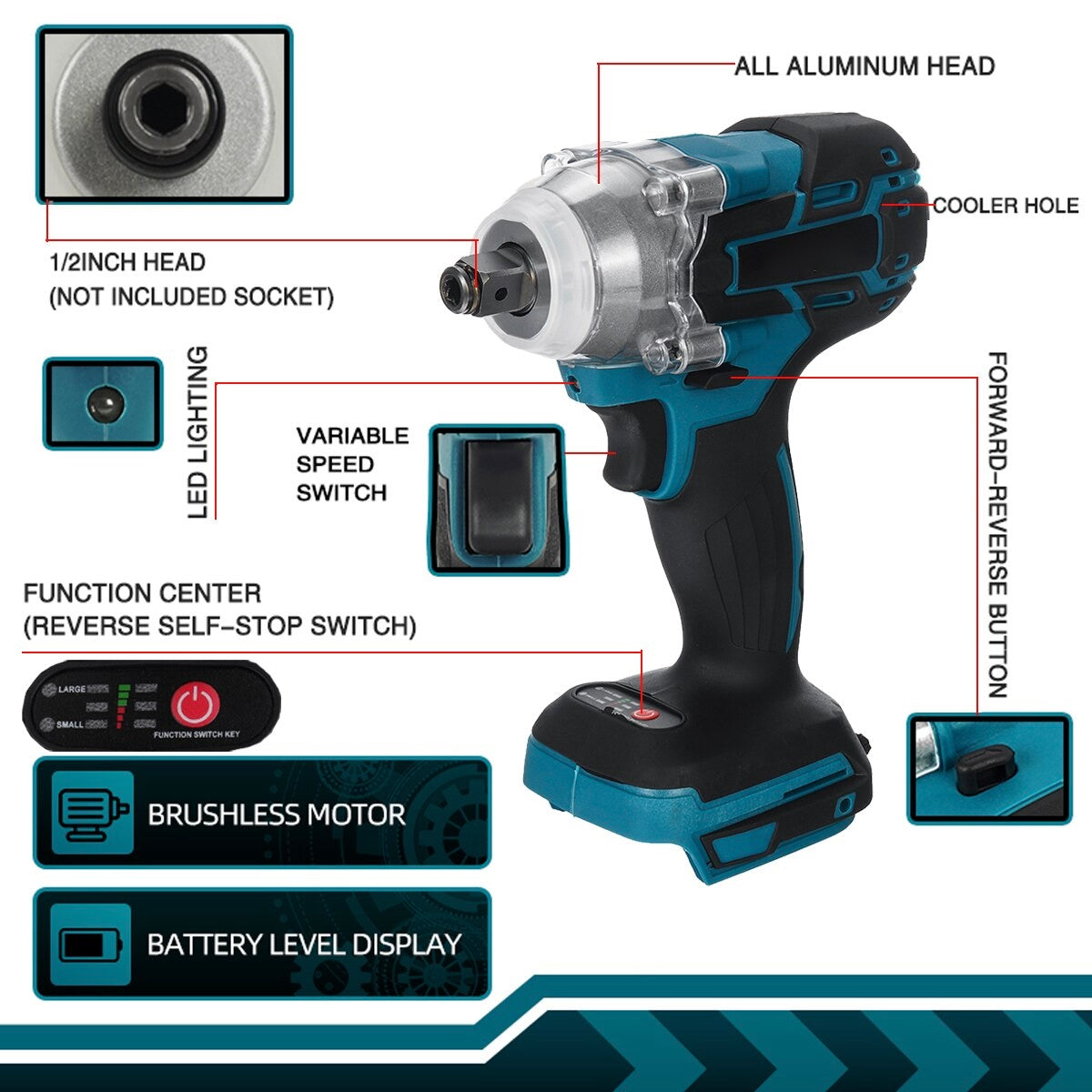 Cordless Electric Impact Wrench 18V High Torque Power Tool