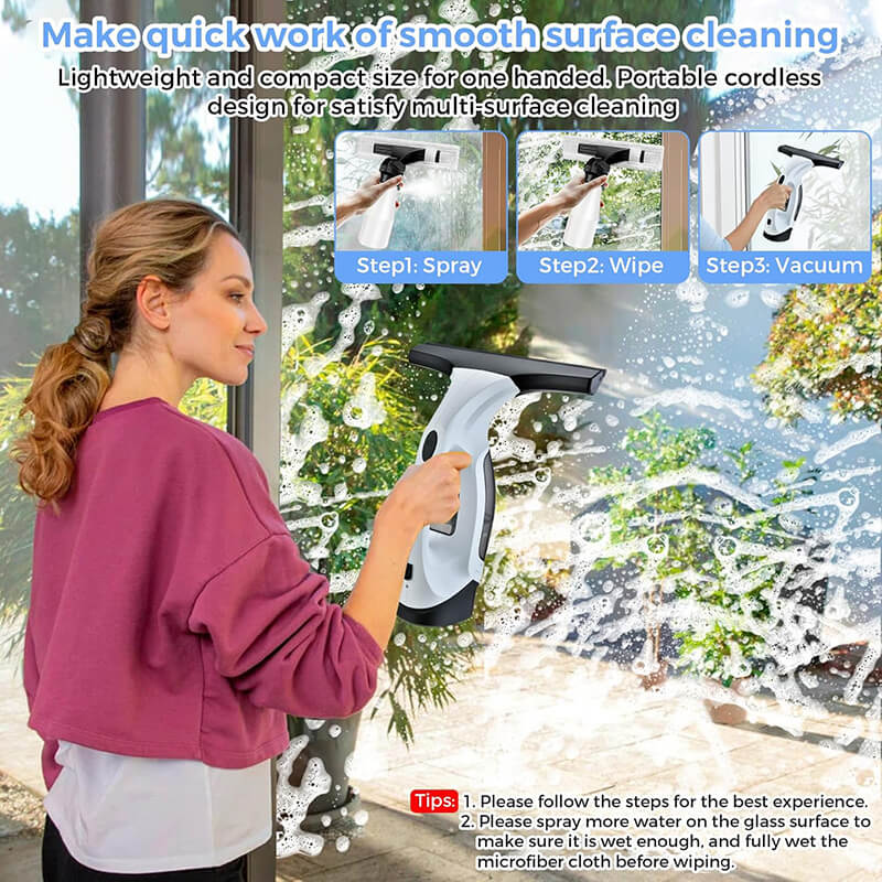 Cordless Window Vacuum Cleaner Streak Free Glass Cleaner